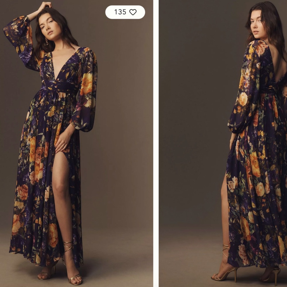 BHLDN Long Sleeve V-Neck Maxi